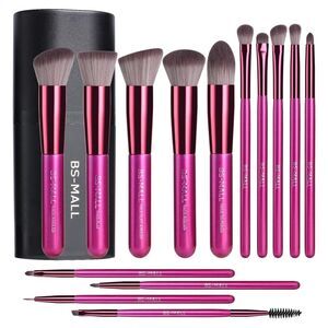 Bs-Mall14 Pieces Pink Makeup Brushes With Sponge & Eyeshadow Applicator Kit